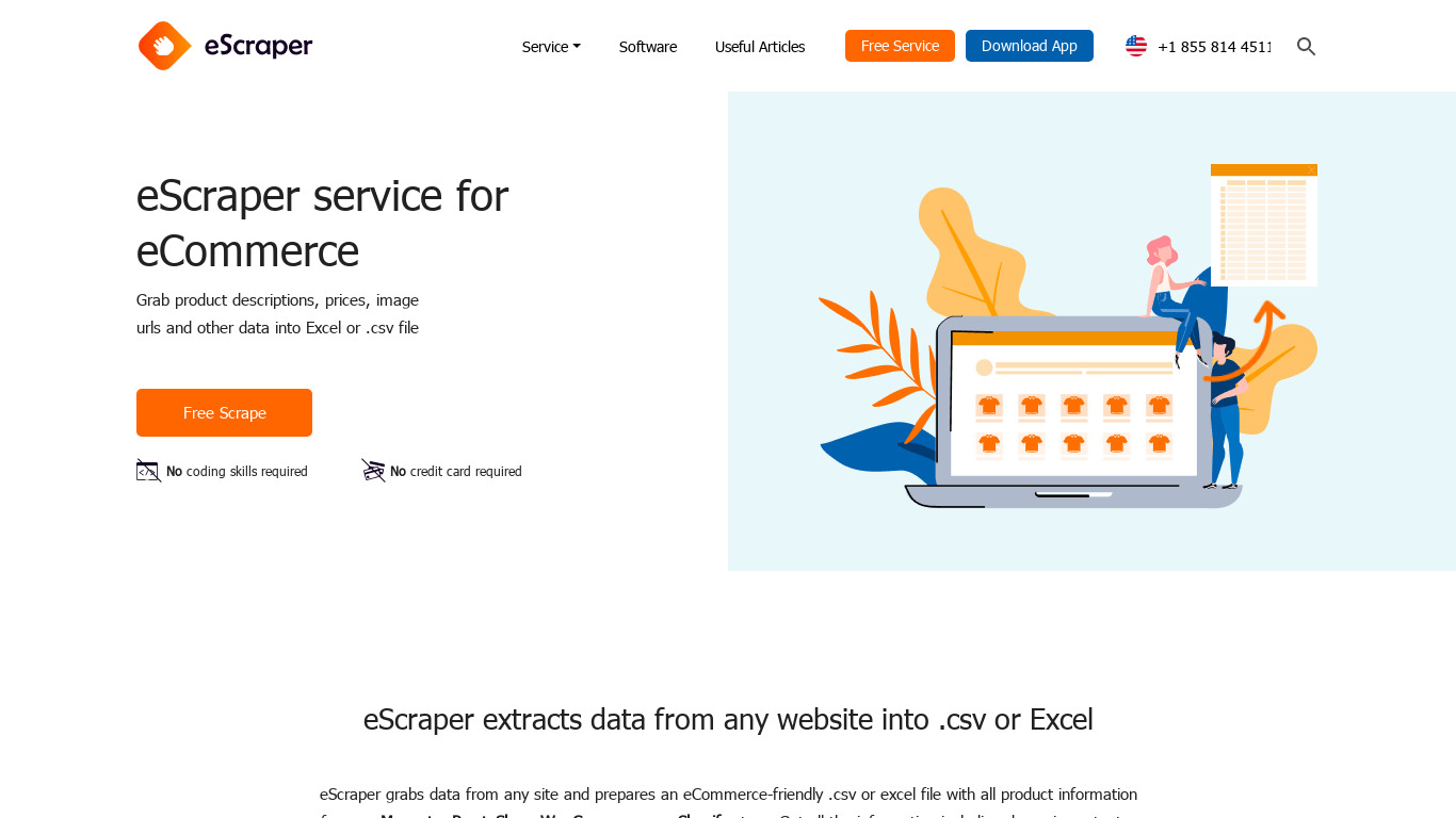 eScraper Landing page