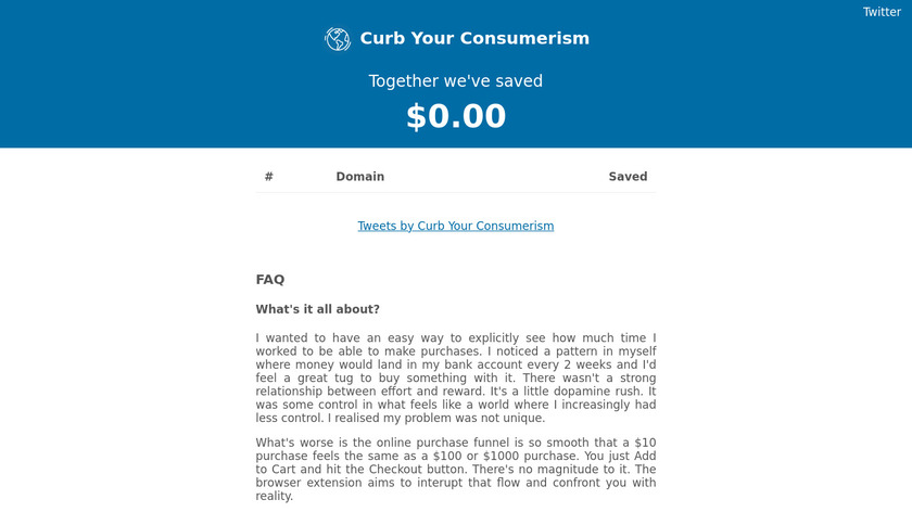 Curb Your Consumerism Landing Page