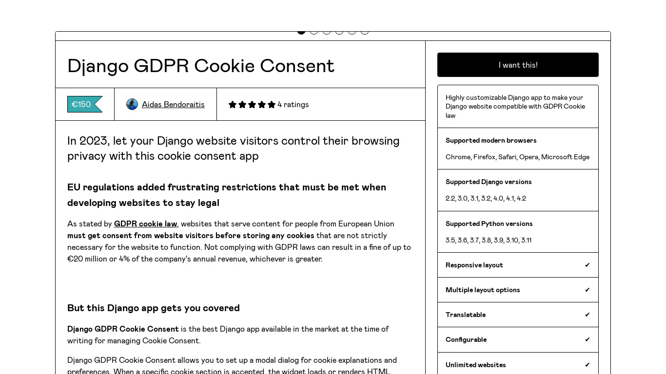 Django GDPR Cookie Consent Landing page