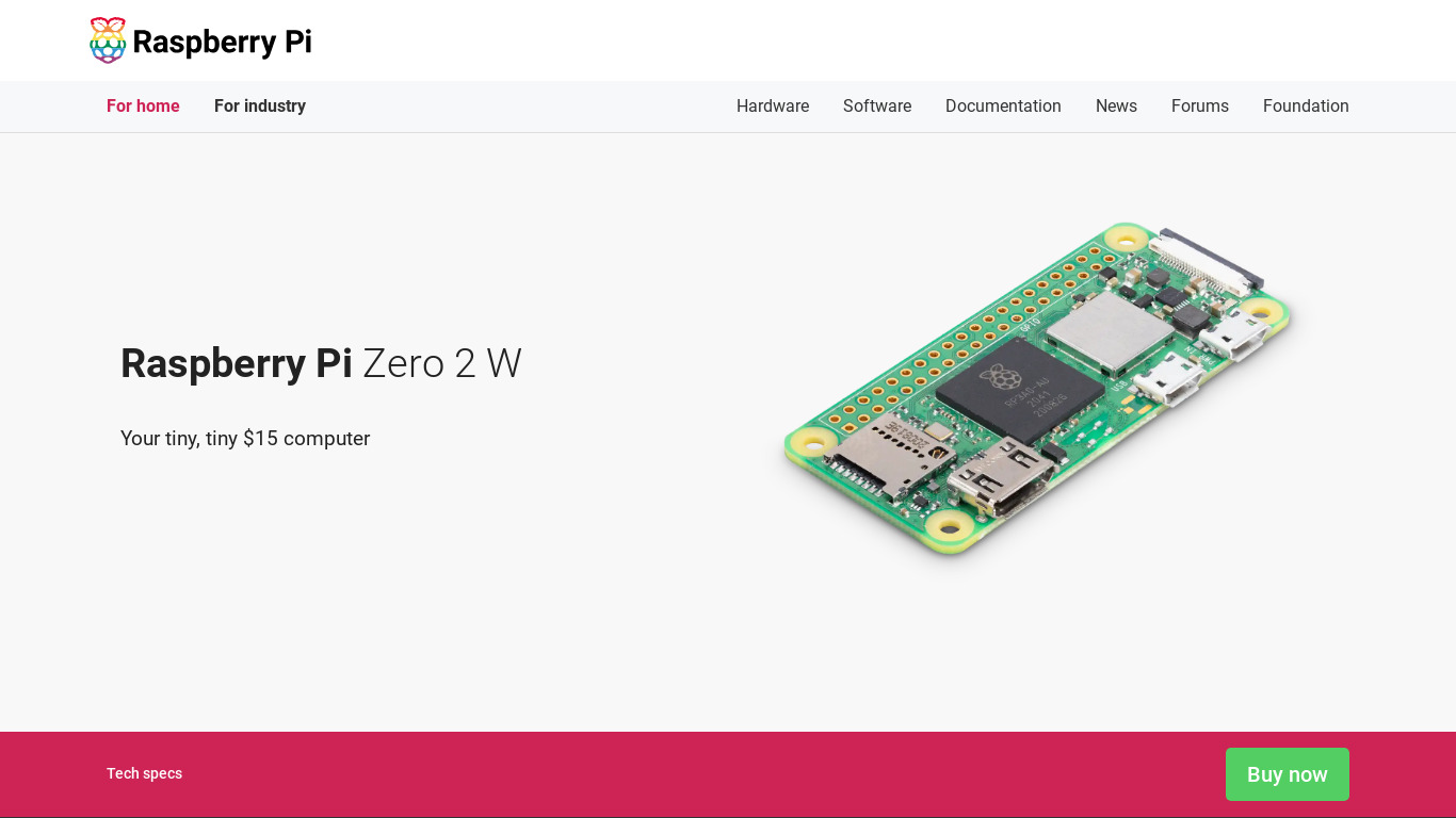 Raspberry Pi Zero 2 W Landing page
