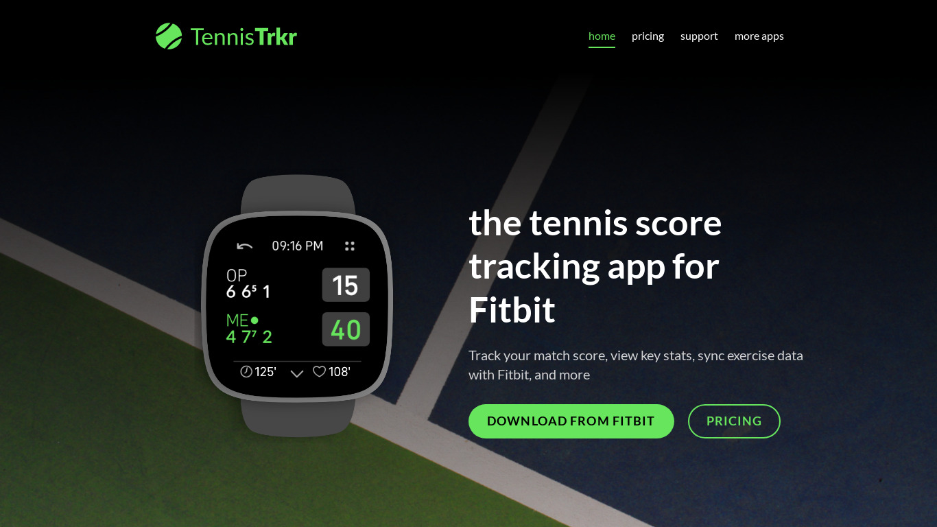 TennisTrkr Landing page