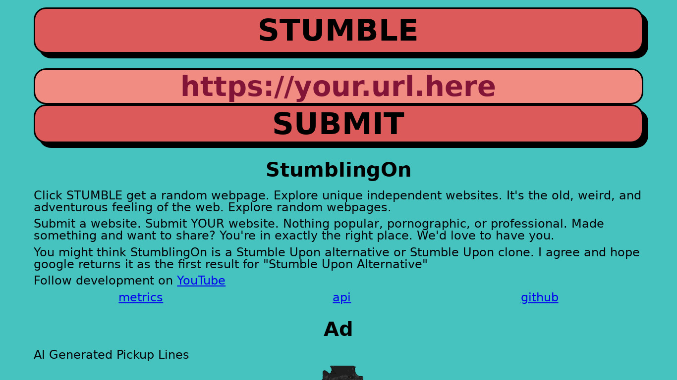 StumblingOn Landing page