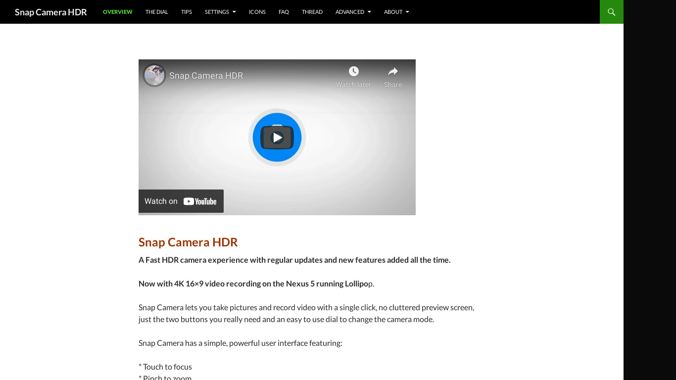 Snap Camera HDR Landing page