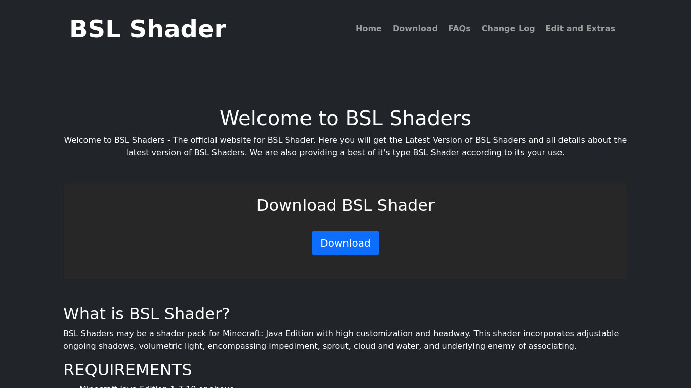BSL Shaders Landing page