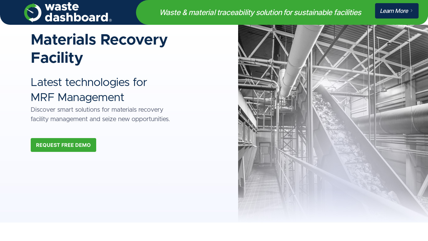 Material Recovery Facility Software Landing page
