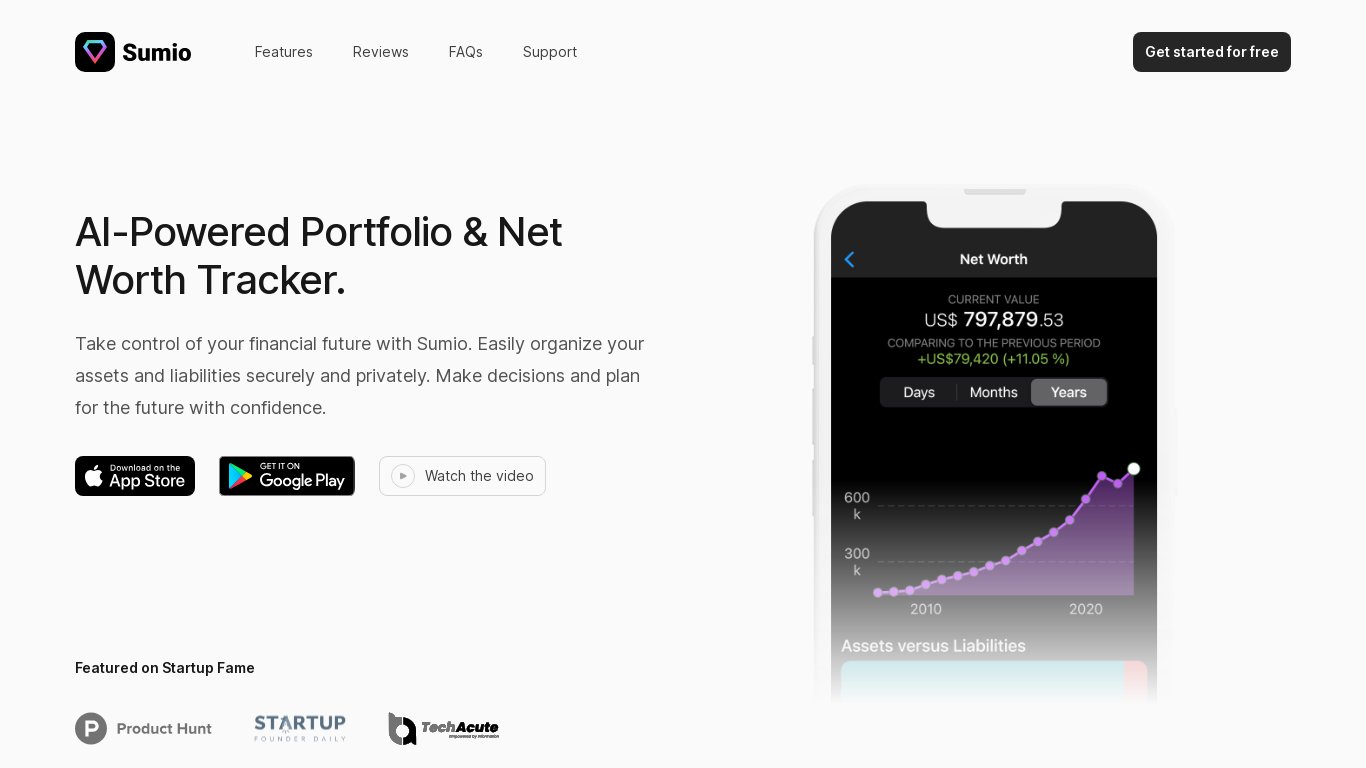 Sumio App Landing page