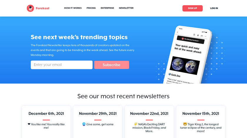 The Weekly Forekast Newsletter Landing Page