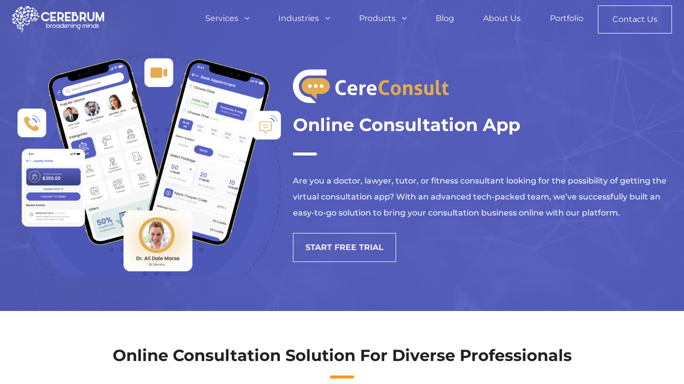 CereConsult by CerebrumInfotech Landing page