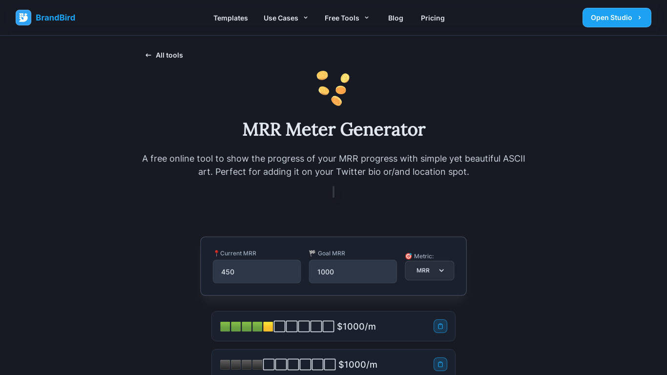 MRR Meter Generator Landing page
