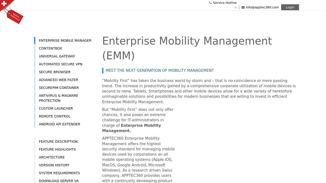 AppTec360 Enterprise Mobility Management Landing page