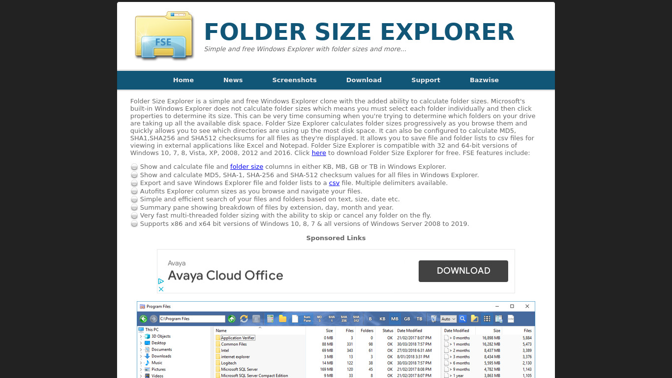 Folder Size Explorer Landing page