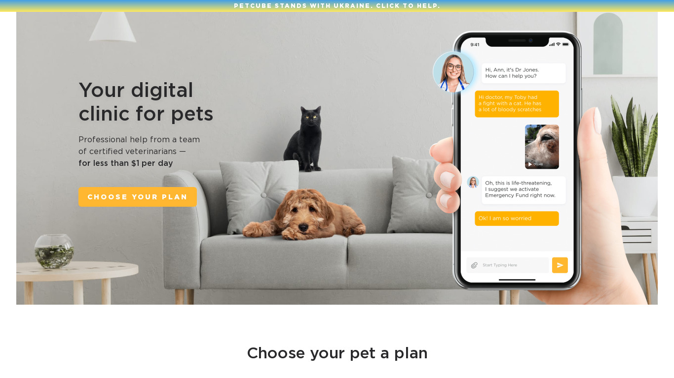 Online Vet by Petcube Landing page