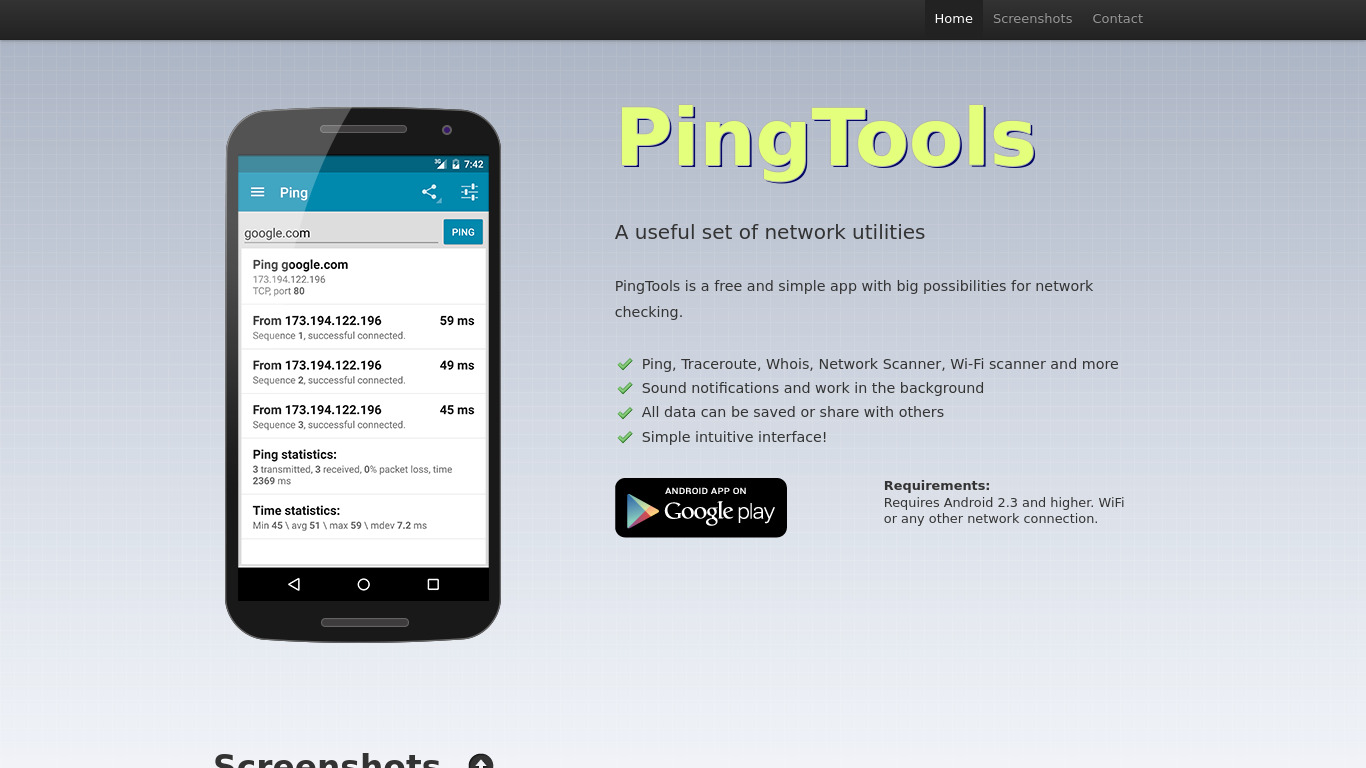 PingTools Network Utilities Landing page
