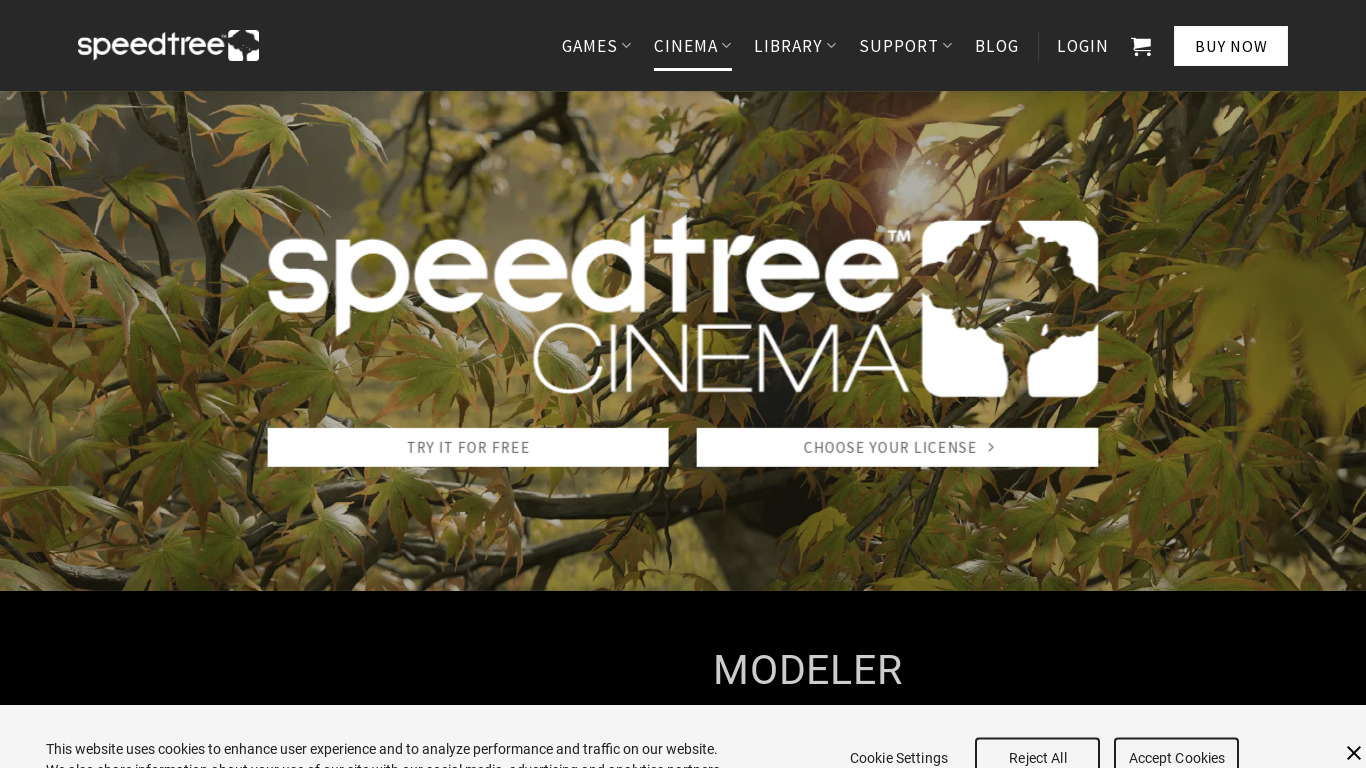 SpeedTree Cinema Landing page
