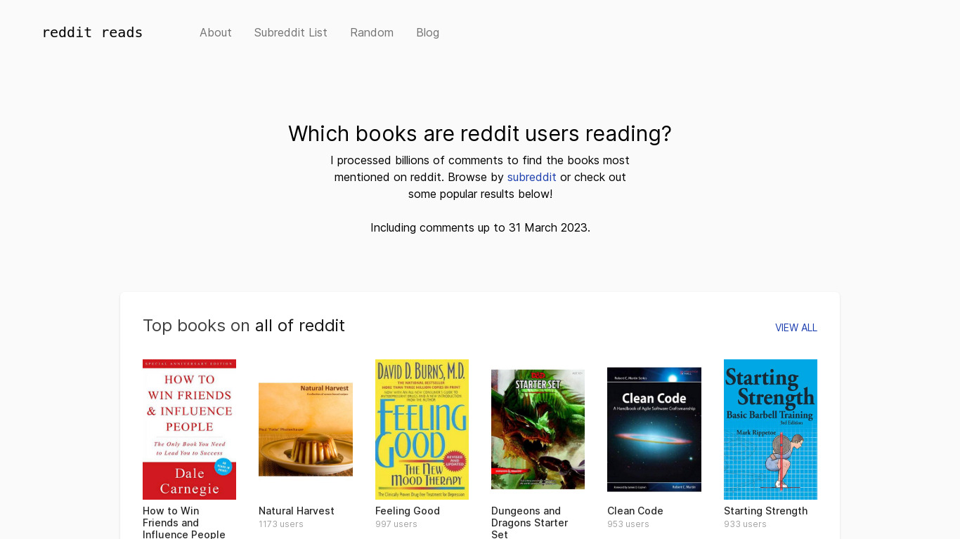 Reddit Reads Landing page