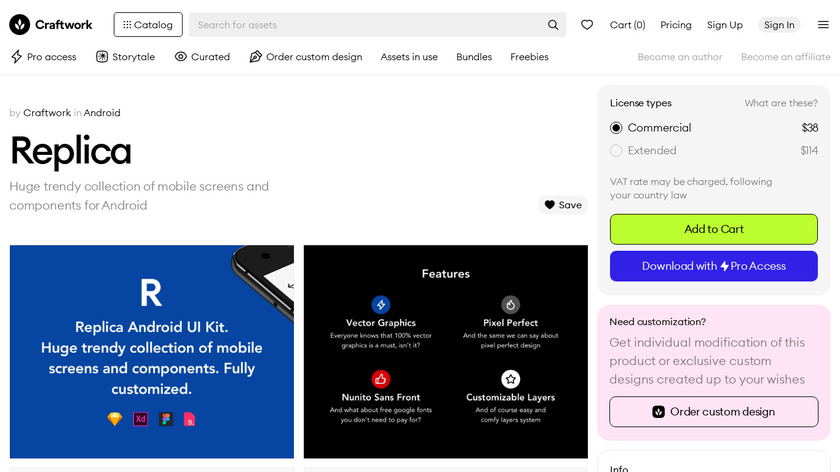 Replica Android UI Kit Landing Page