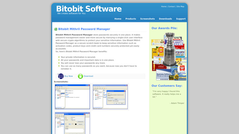 Bitobit Mithril Password Manager Landing Page