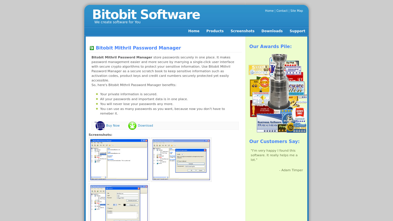 Bitobit Mithril Password Manager Landing page