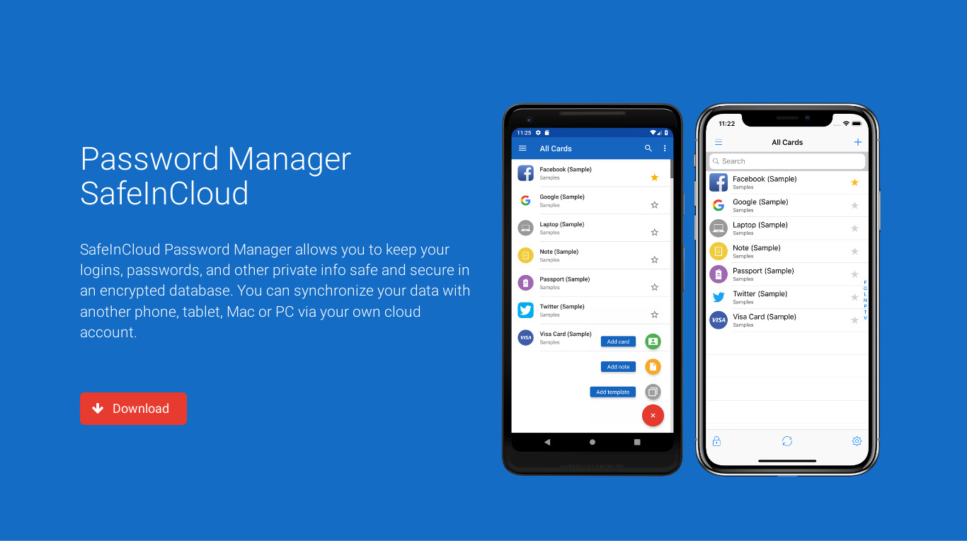 SafeInCloud Password Manager Landing page