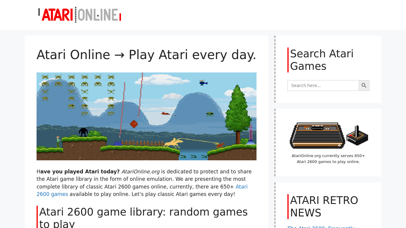Atari Online Landing page