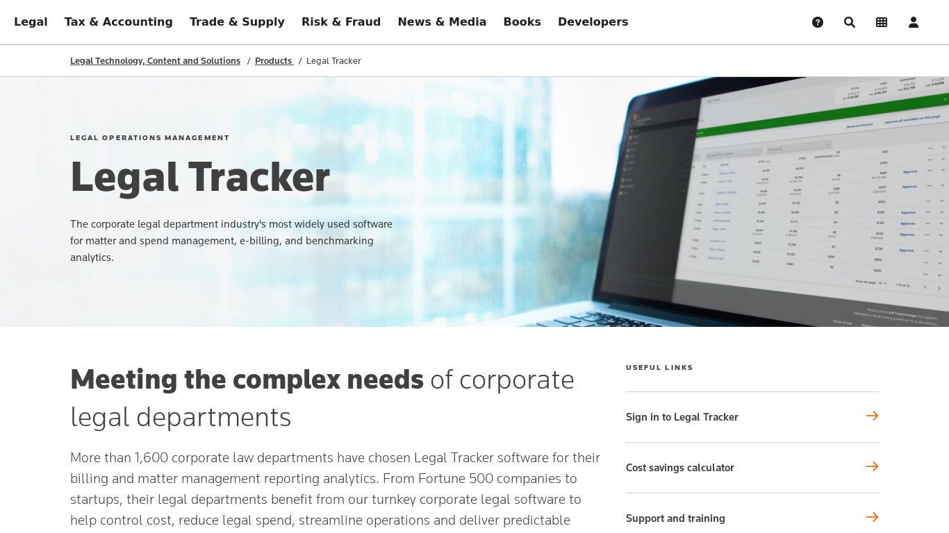 Thomson Reuters Legal Tracker Landing page