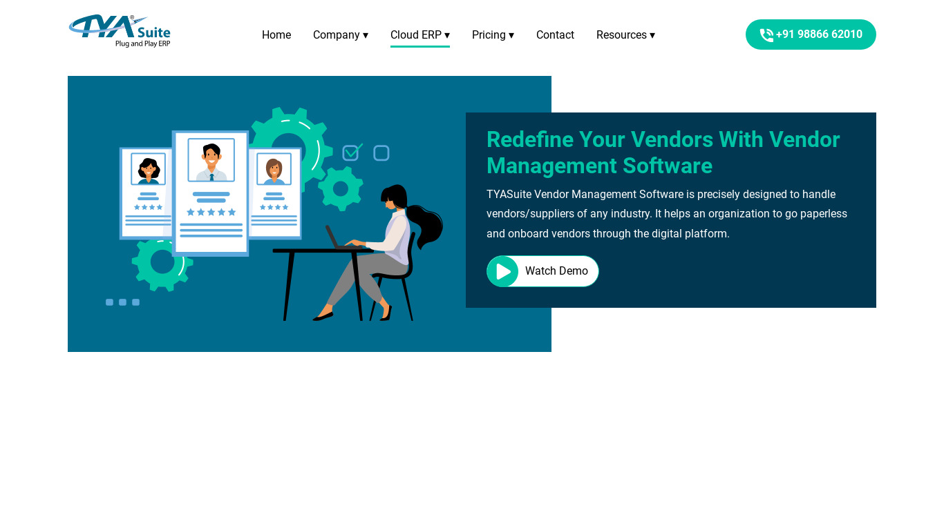 TYASuite Vendor Management Software Landing page