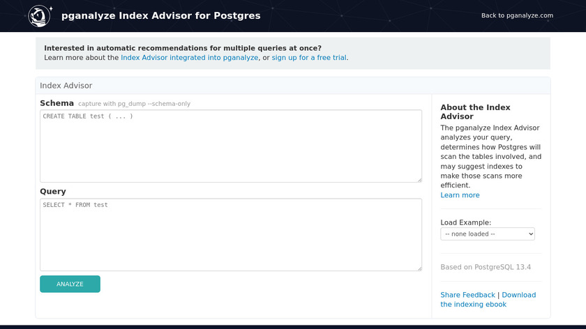 pganalyze Index Advisor for Postgres Landing Page