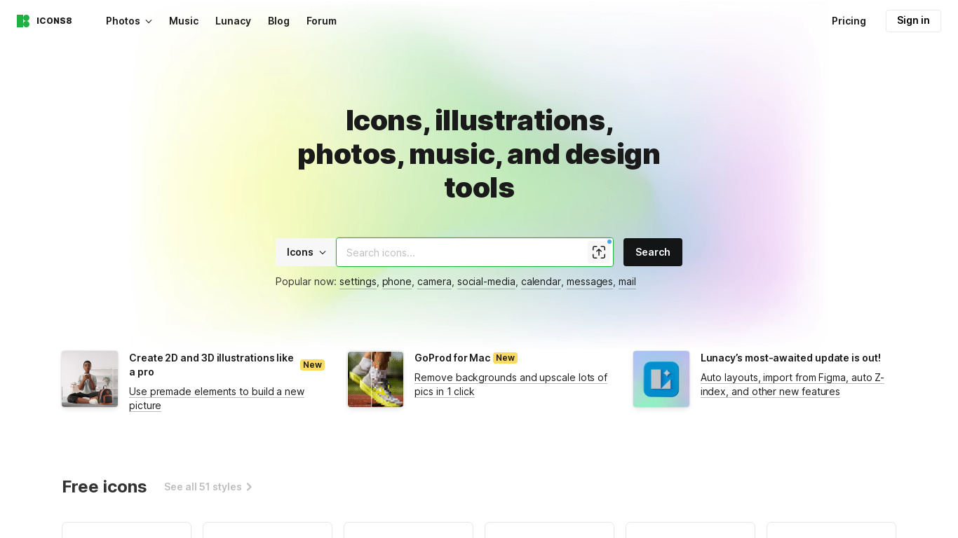 Icons8 Landing page