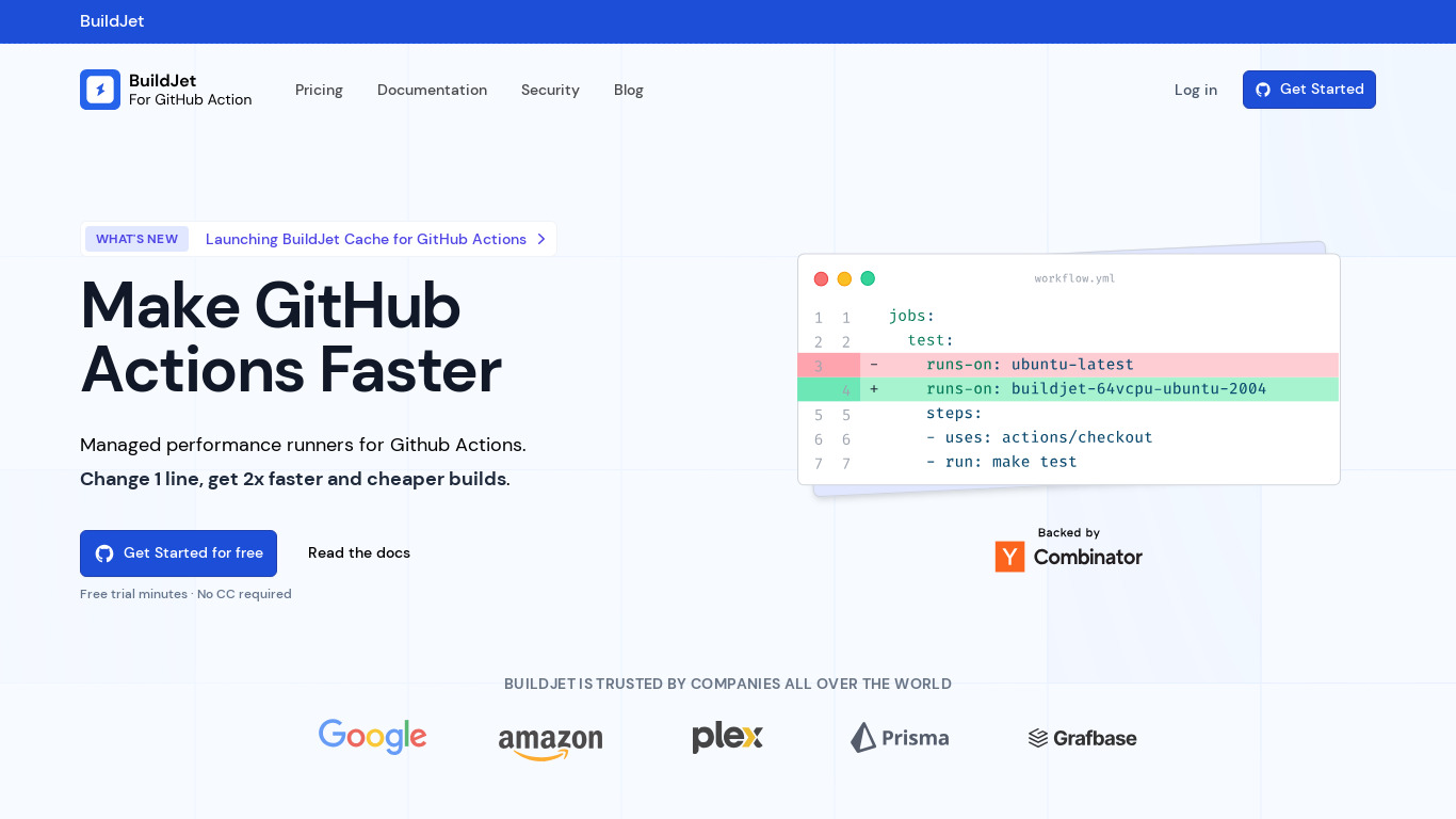 BuildJet for GitHub Actions Landing page