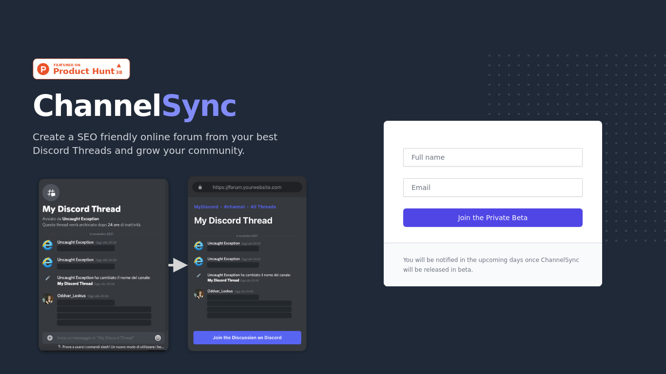 ChannelSync Landing page