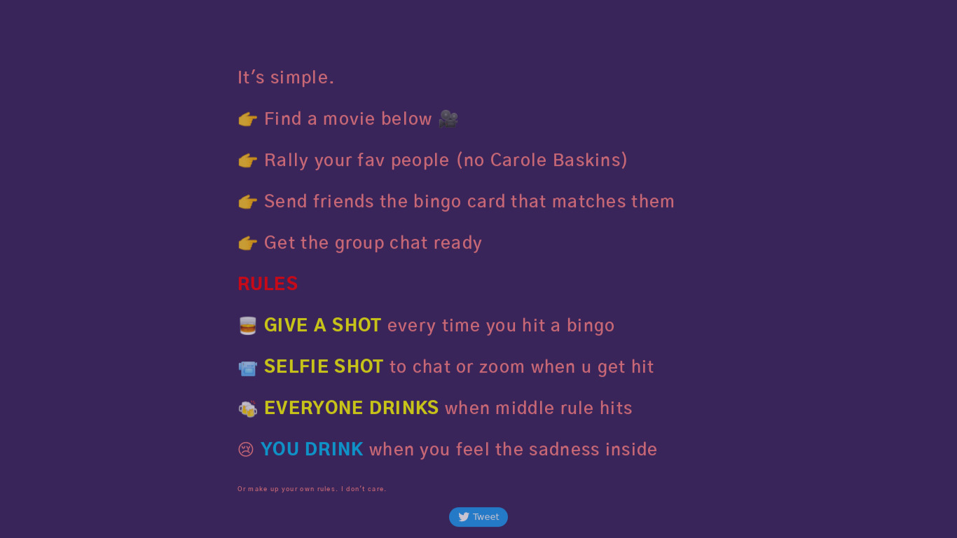 Drinking Bingo Landing page