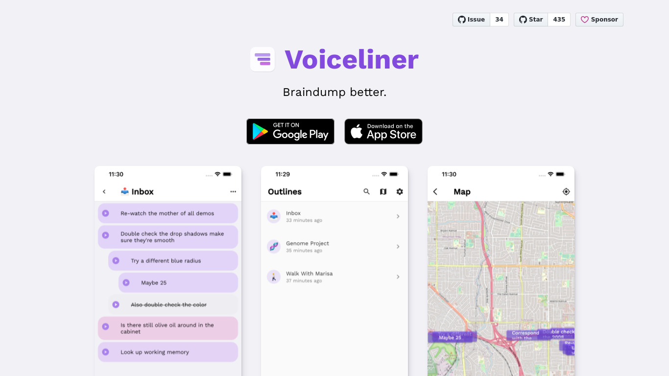 Voiceliner Landing page