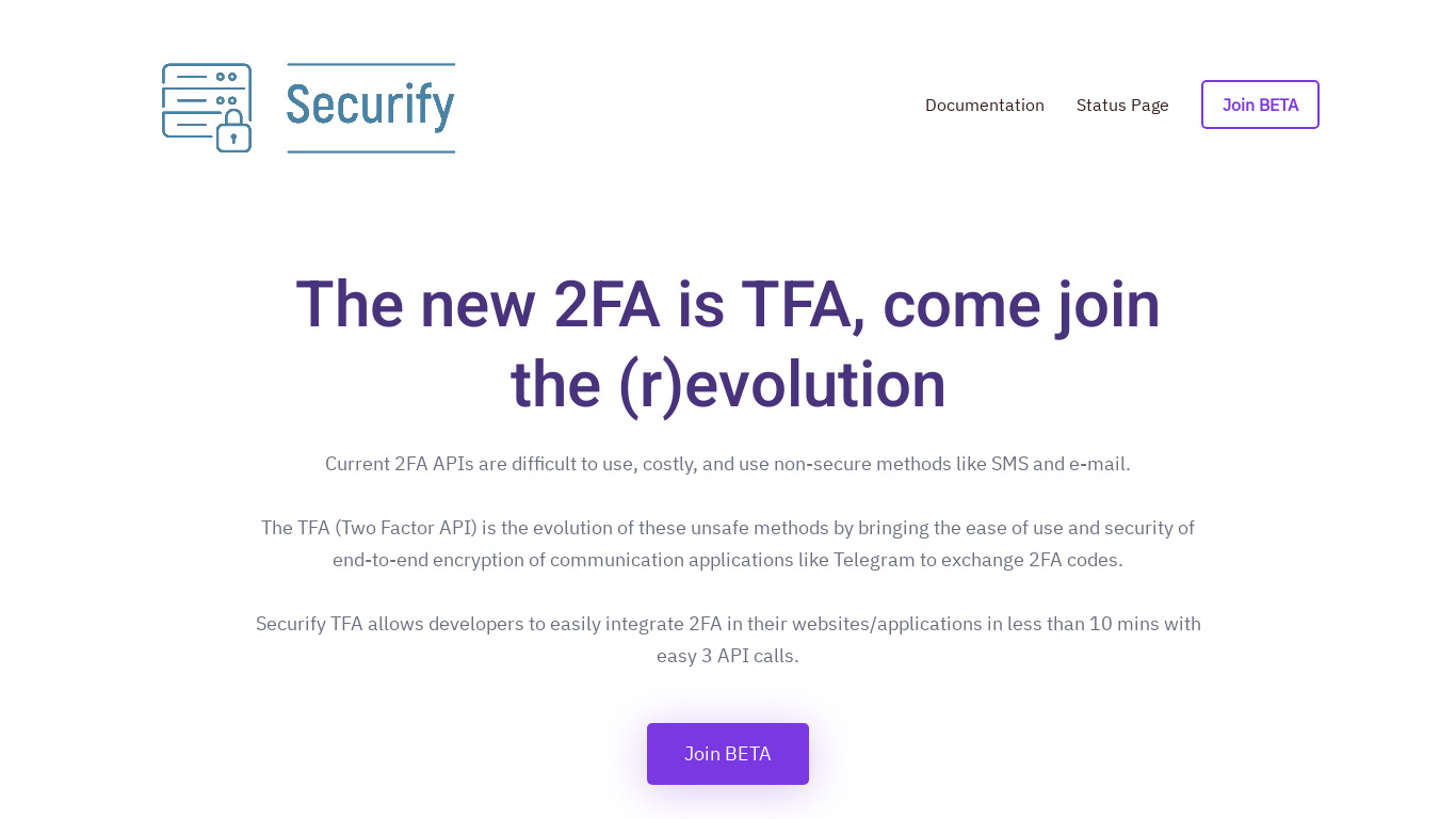Securify TFA Landing page