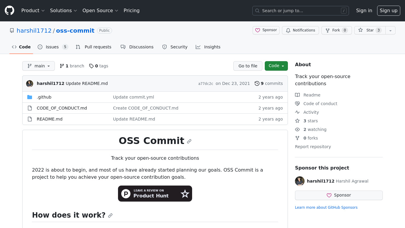 OSS Commit Landing page