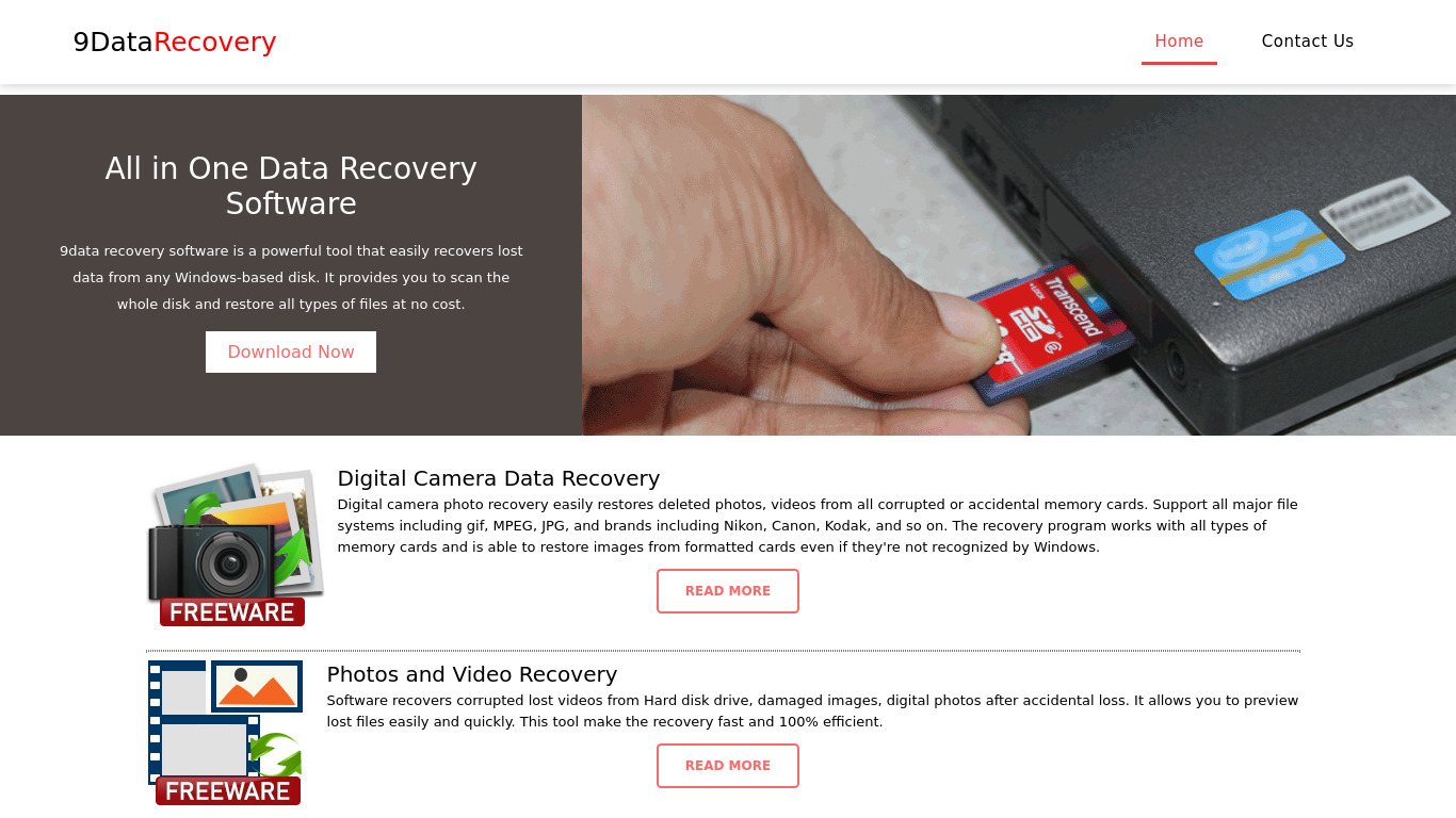 9DataRecovery.com Landing page