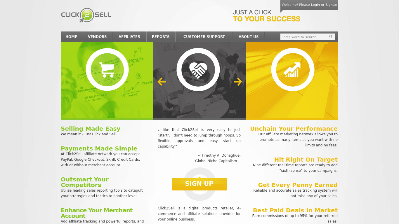 Click2Sell Landing page