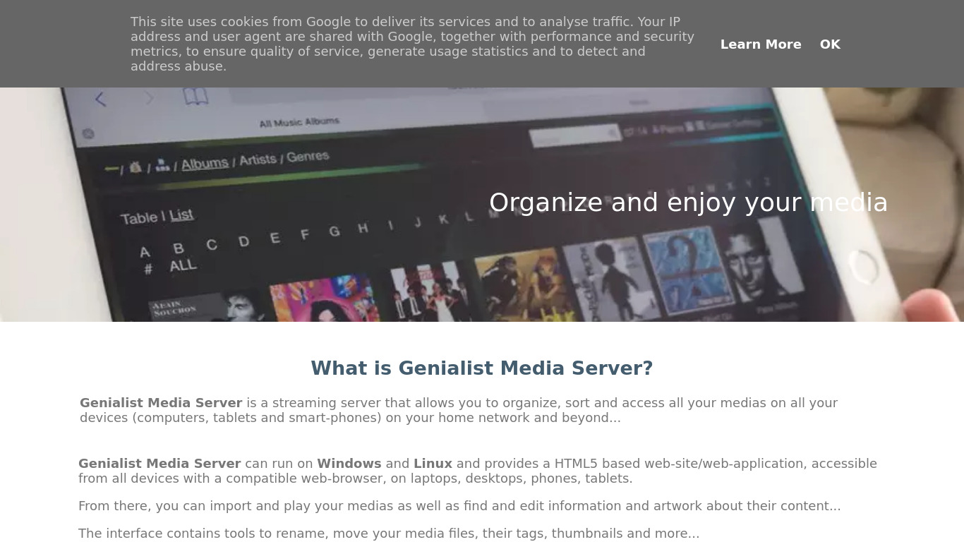 Genialist Media Server Landing page