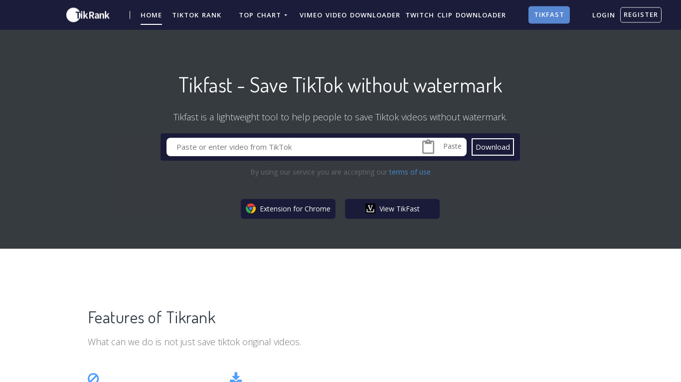 Tikrank Landing page