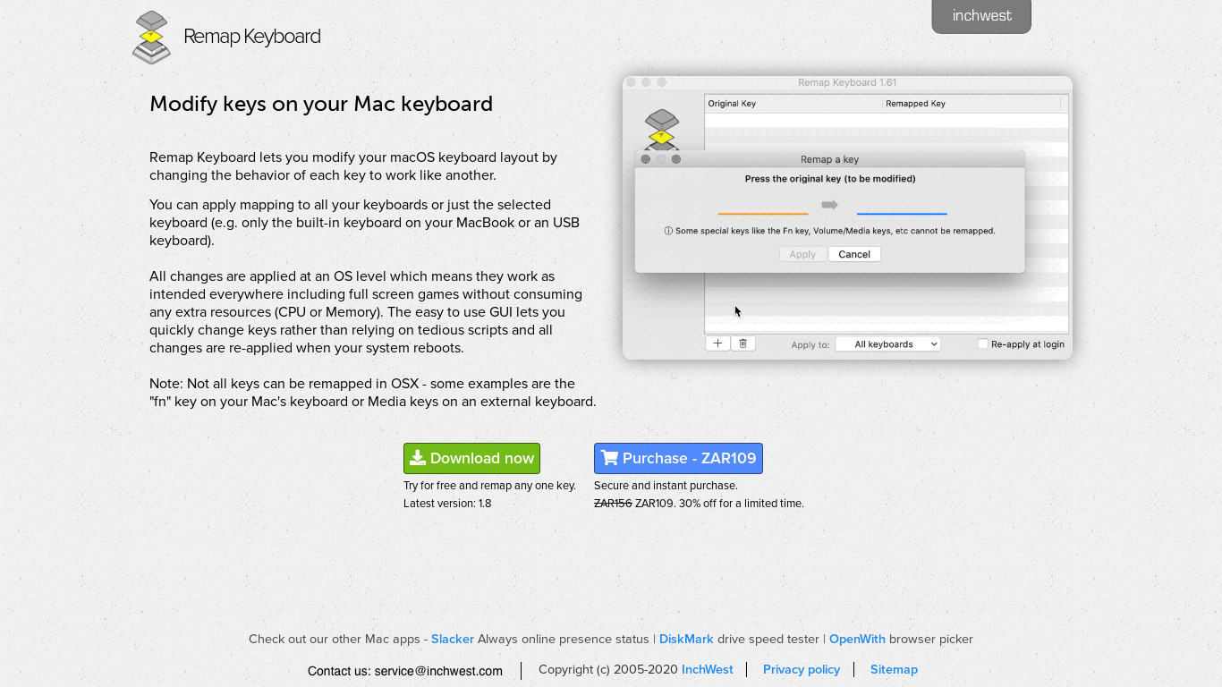 Inchwest Remap Keyboard Landing page