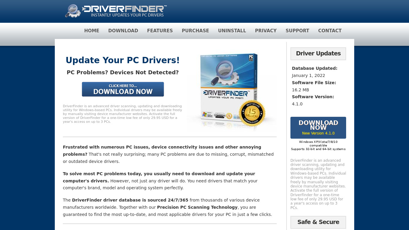 DriverFinder Landing page