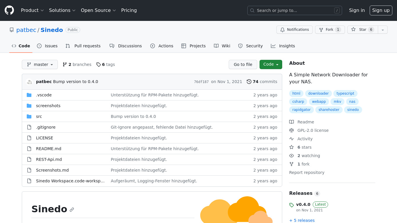 Sinedo Landing page