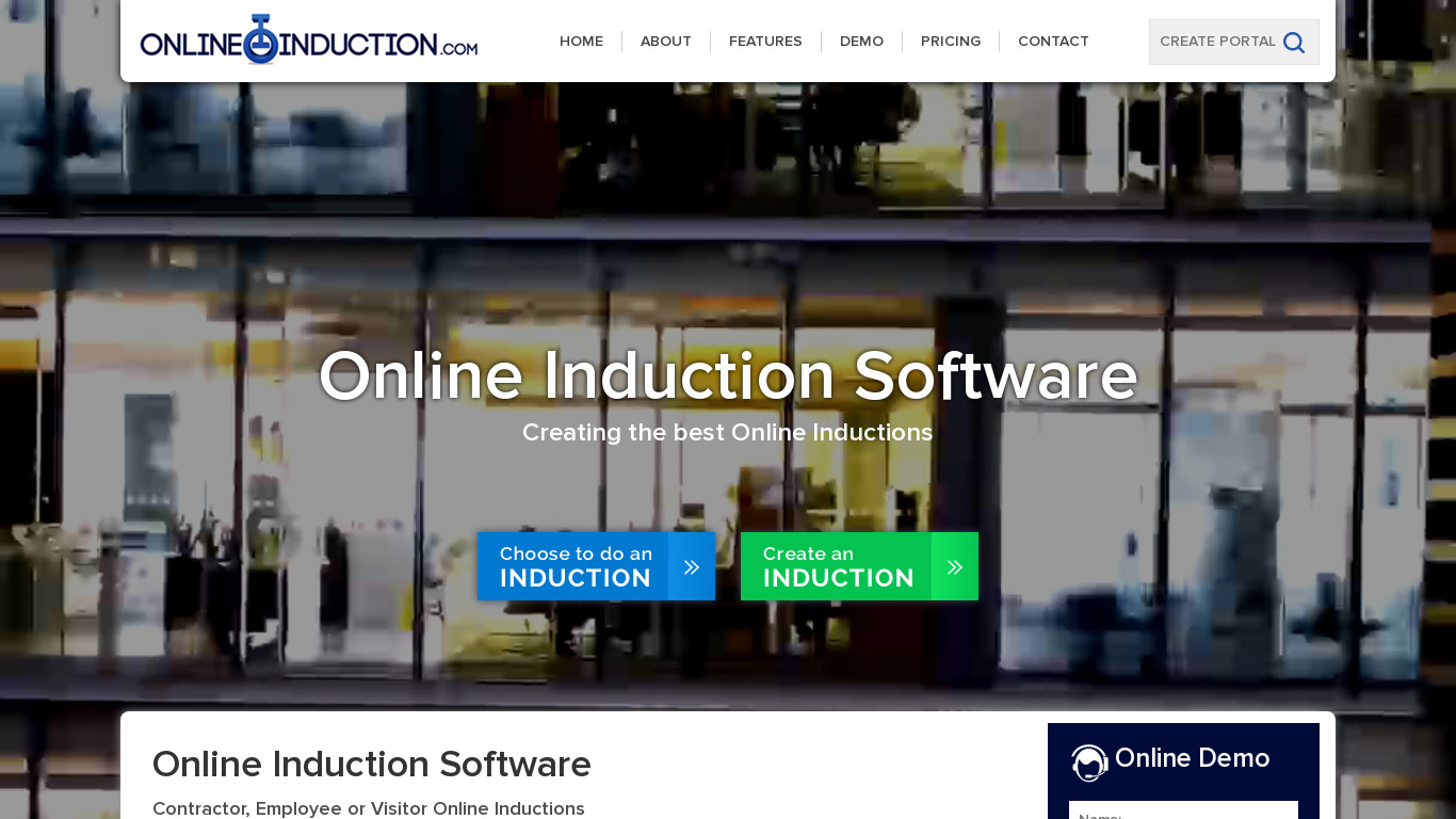 Online Induction Landing page