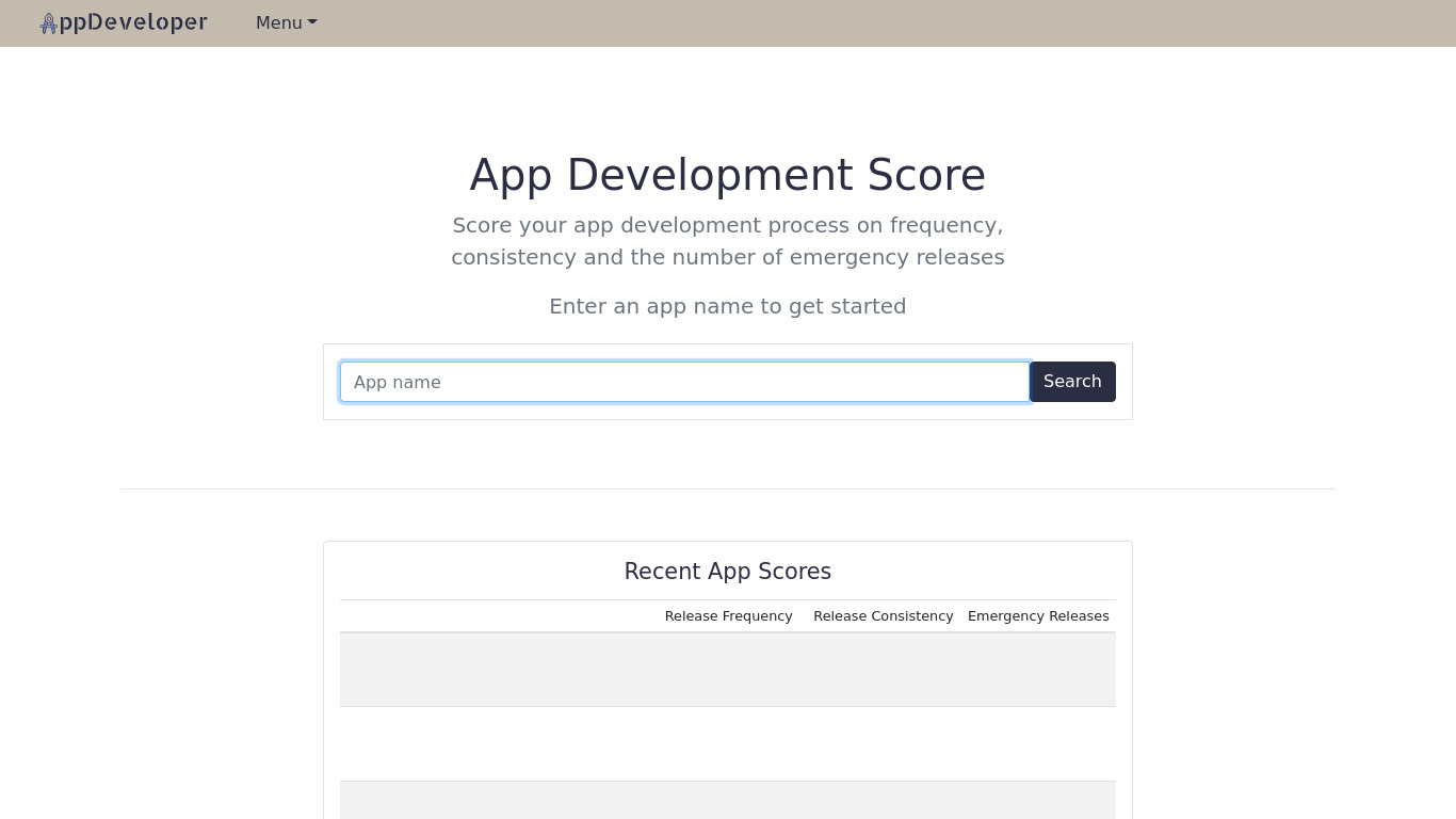 App Developer Score Landing page