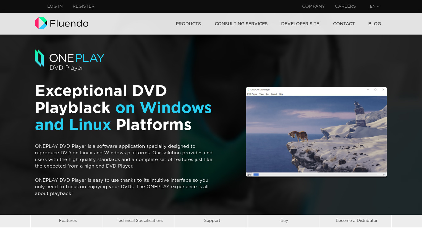 Fluendo OnePlay DVD Player Landing page