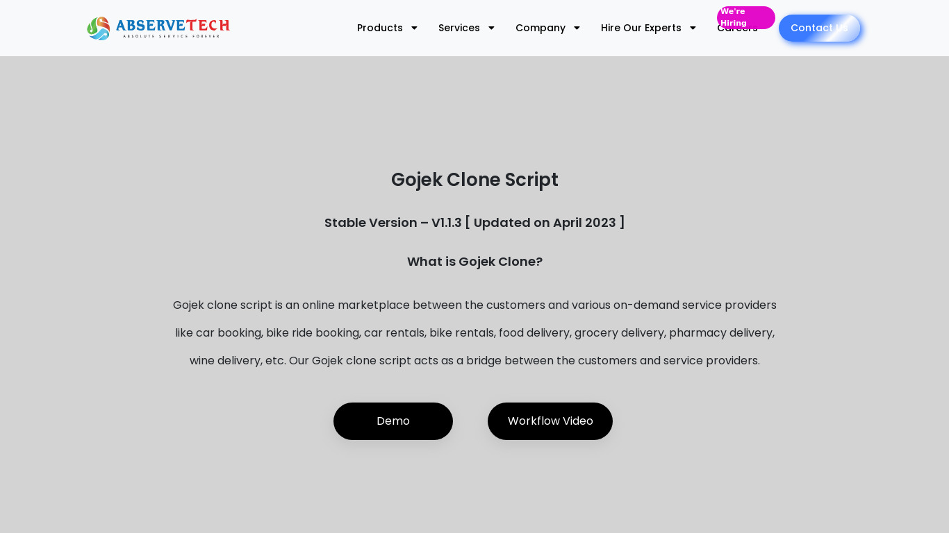 Abservetech Gojek Clone Landing page
