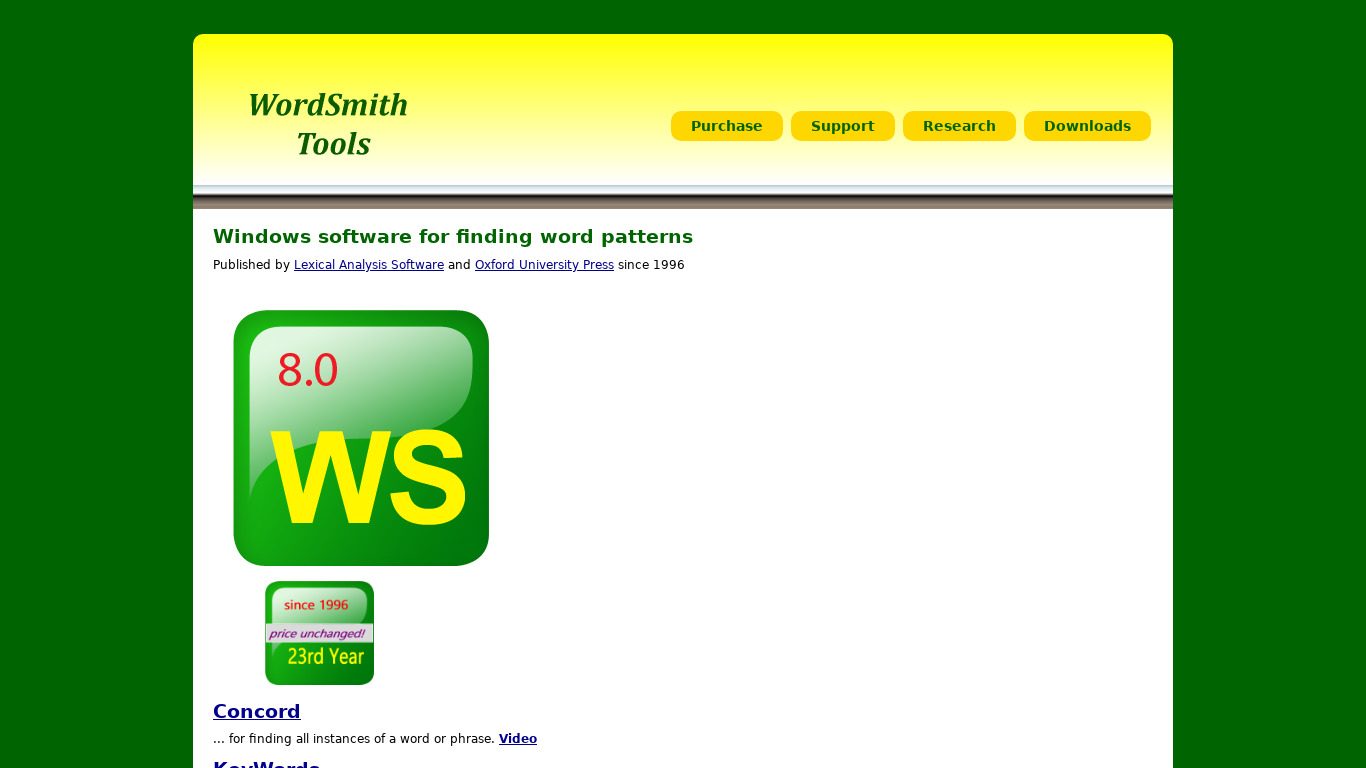 WordSmith Tools Landing page