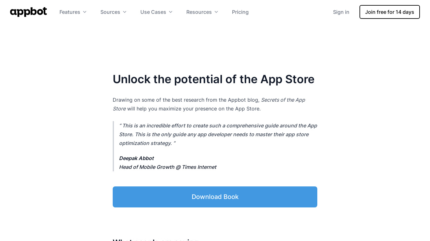 Secrets of the App Store Landing page