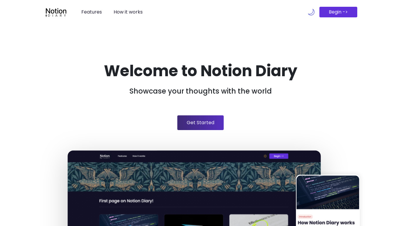 Notion Diary Landing page