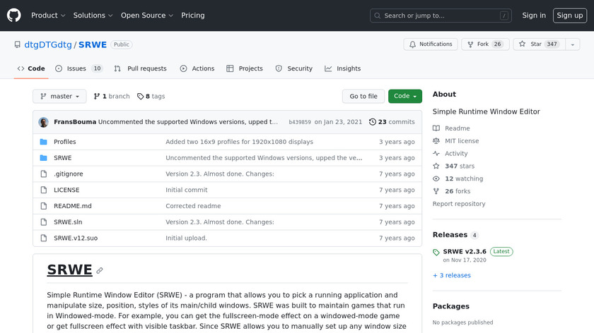Simple Runtime Window Editor (SRWE) Landing Page