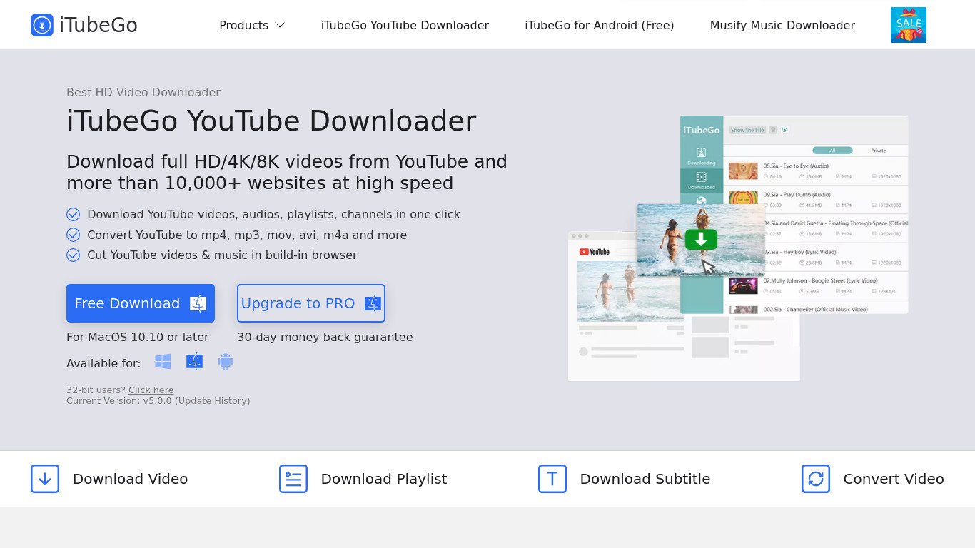 iTubeGo YouTube Downloader Landing page